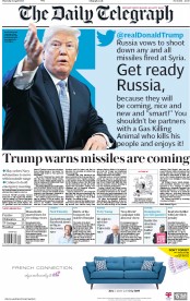 The Daily Telegraph (UK) Newspaper Front Page for 12 April 2018