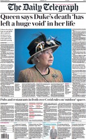 The Daily Telegraph (UK) Newspaper Front Page for 12 April 2021