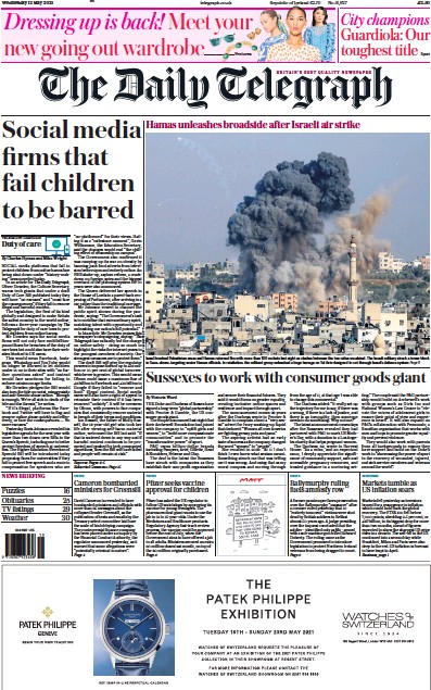 The Daily Telegraph Newspaper Front Page (UK) for 12 May 2021