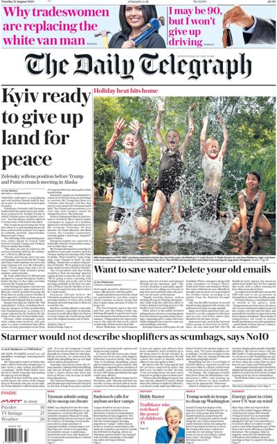 The Daily Telegraph Newspaper Front Page (UK) for 12 August 2025