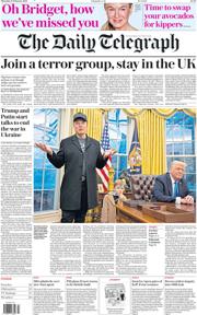 The Daily Telegraph front page for 13 February 2025