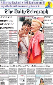 The Daily Telegraph (UK) Newspaper Front Page for 13 July 2021