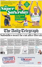 The Daily Telegraph (UK) Newspaper Front Page for 13 August 2016