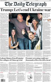 The Daily Telegraph front page for 14 October 2025