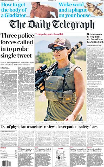 The Daily Telegraph Newspaper Front Page (UK) for 15 November 2024