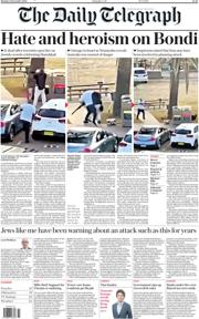 The Daily Telegraph front page for 15 December 2025