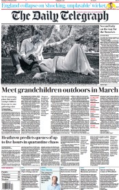 The Daily Telegraph (UK) Newspaper Front Page for 15 February 2021