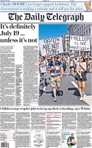 The Daily Telegraph (UK) Newspaper Front Page for 15 June 2021