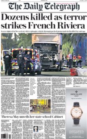 The Daily Telegraph (UK) Newspaper Front Page for 15 July 2016