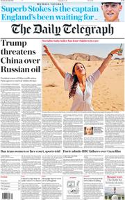 The Daily Telegraph front page for 15 July 2025
