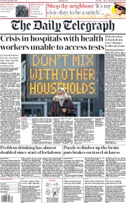 The Daily Telegraph (UK) Newspaper Front Page for 15 September 2020