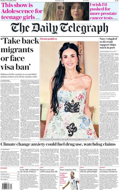 The Daily Telegraph Newspaper Front Page (UK) for 17 November 2025