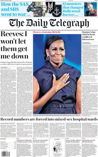 The Daily Telegraph Newspaper Front Page (UK) for 17 January 2025