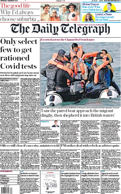 The Daily Telegraph Newspaper Front Page (UK) for 17 September 2020