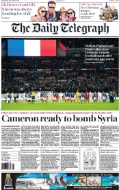 The Daily Telegraph (UK) Newspaper Front Page for 18 November 2015