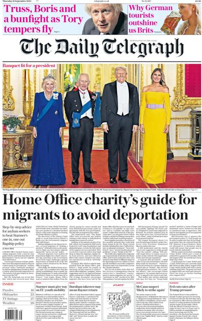 The Daily Telegraph Newspaper Front Page (UK) for 18 September 2025