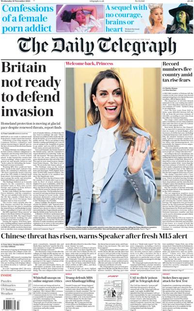 The Daily Telegraph Newspaper Front Page (UK) for 19 November 2025