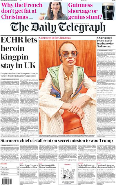 The Daily Telegraph Newspaper Front Page (UK) for 19 December 2024