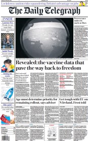 The Daily Telegraph (UK) Newspaper Front Page for 19 February 2021