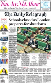 The Daily Telegraph (UK) Newspaper Front Page for 19 March 2020