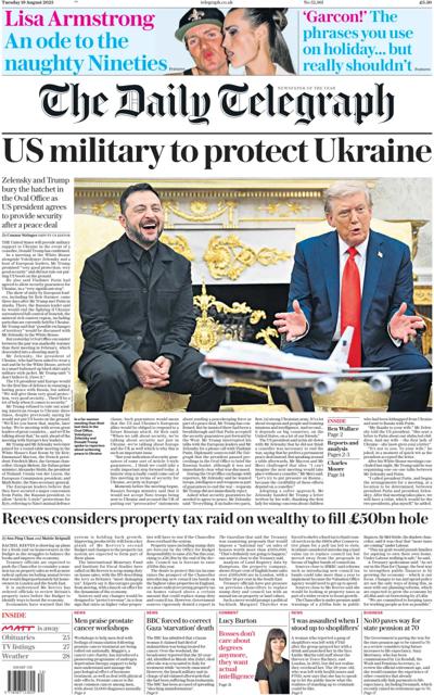 The Daily Telegraph Newspaper Front Page (UK) for 19 August 2025