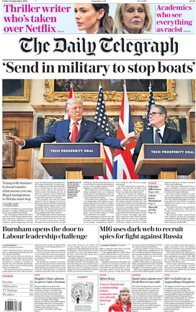 The Daily Telegraph Newspaper Front Page (UK) for 19 September 2025
