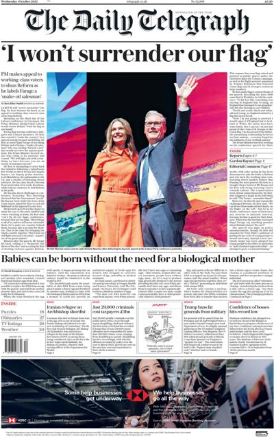 The Daily Telegraph Newspaper Front Page (UK) for 1 October 2025