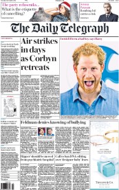 The Daily Telegraph (UK) Newspaper Front Page for 1 December 2015