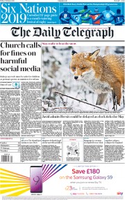 The Daily Telegraph (UK) Newspaper Front Page for 1 February 2019