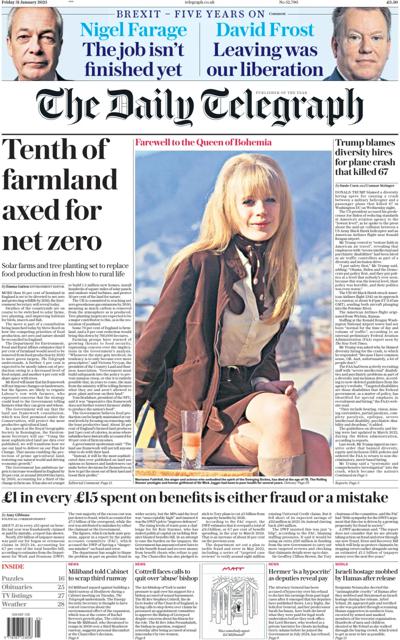 The Daily Telegraph Newspaper Front Page (UK) for 1 February 2025