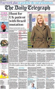 The Daily Telegraph (UK) Newspaper Front Page for 1 March 2021