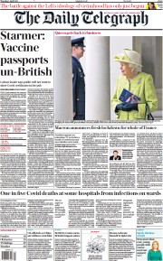 The Daily Telegraph (UK) Newspaper Front Page for 1 April 2021