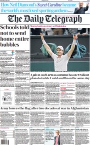 The Daily Telegraph (UK) Newspaper Front Page for 1 July 2021