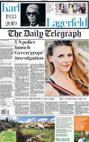 The Daily Telegraph (UK) Newspaper Front Page for 20 February 2019