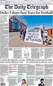 The Daily Telegraph (UK) Newspaper Front Page for 20 April 2021