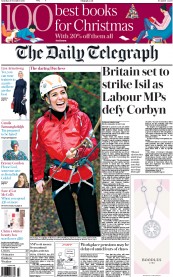 The Daily Telegraph (UK) Newspaper Front Page for 21 November 2015