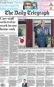 The Daily Telegraph (UK) Newspaper Front Page for 22 October 2020