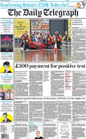 The Daily Telegraph (UK) Newspaper Front Page for 22 January 2021