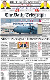 The Daily Telegraph (UK) Newspaper Front Page for 22 April 2020