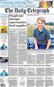 The Daily Telegraph (UK) Newspaper Front Page for 22 July 2021