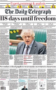 The Daily Telegraph (UK) Newspaper Front Page for 23 February 2021