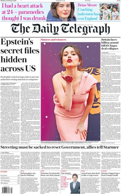 The Daily Telegraph Newspaper Front Page (UK) for 23 February 2026