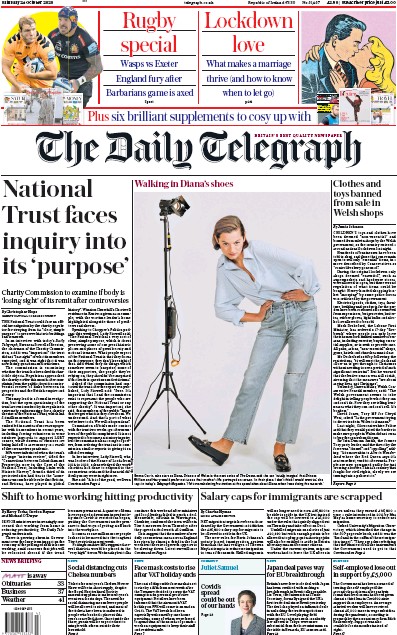 The Daily Telegraph Newspaper Front Page (UK) for 24 October 2020