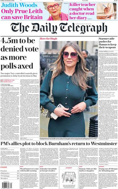 The Daily Telegraph Newspaper Front Page (UK) for 24 January 2026