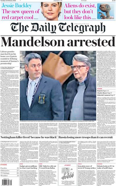 The Daily Telegraph Newspaper Front Page (UK) for 24 February 2026