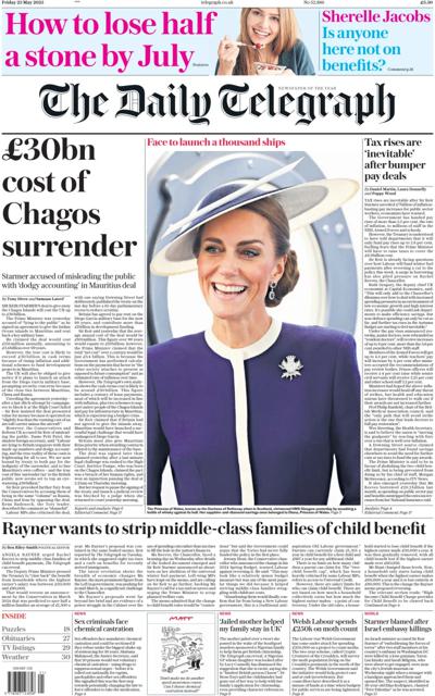 The Daily Telegraph Newspaper Front Page (UK) for 24 May 2025