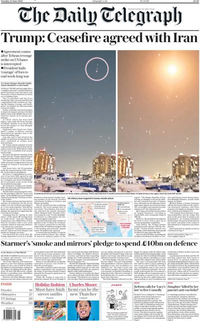 The Daily Telegraph Newspaper Front Page (UK) for 24 June 2025