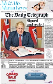 The Daily Telegraph (UK) Newspaper Front Page for 25 January 2020