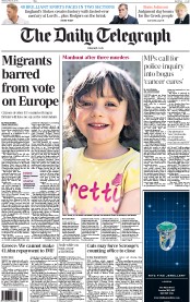 The Daily Telegraph (UK) Newspaper Front Page for 25 May 2015