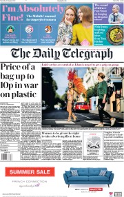 The Daily Telegraph (UK) Newspaper Front Page for 25 August 2018